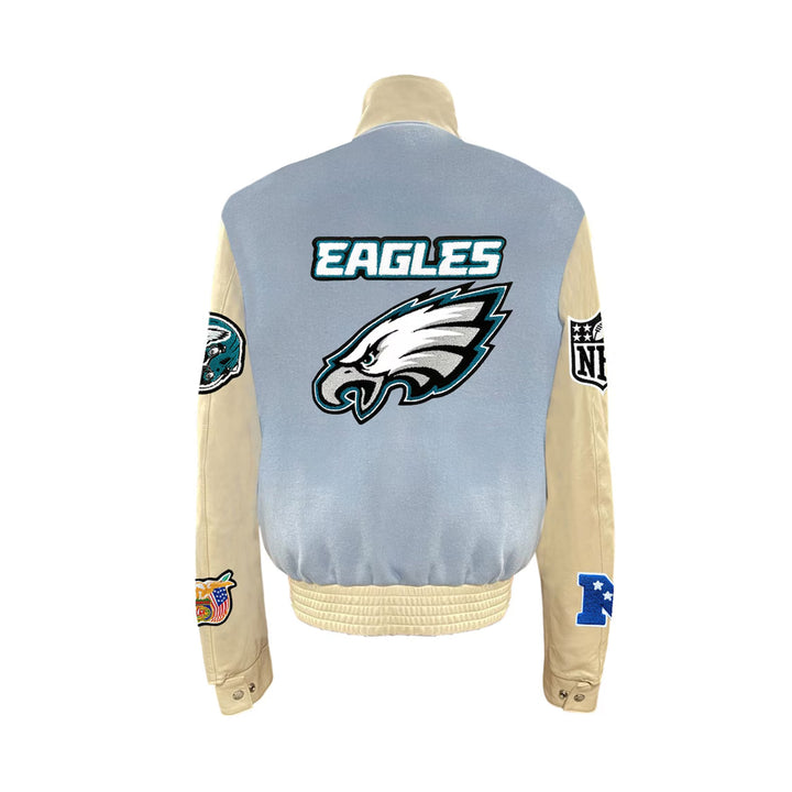 Men's Philadelphia Eagles Jeff Hamilton Light Blue Wool & Leather Full-Snap Varsity Jacket