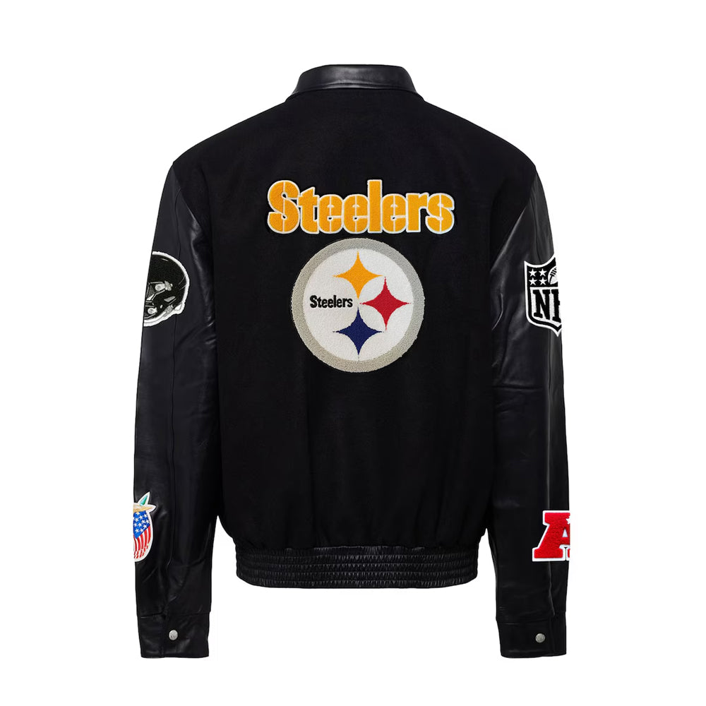 Men's Pittsburgh Steelers Black Wool & Leather Full-Snap Varsity Jacket