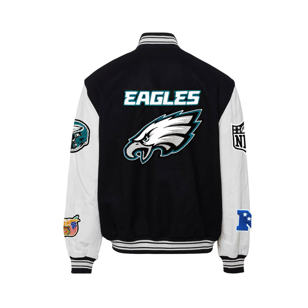 Men's Philadelphia Eagles Black Wool & Leather Full-Snap Varsity Jacket