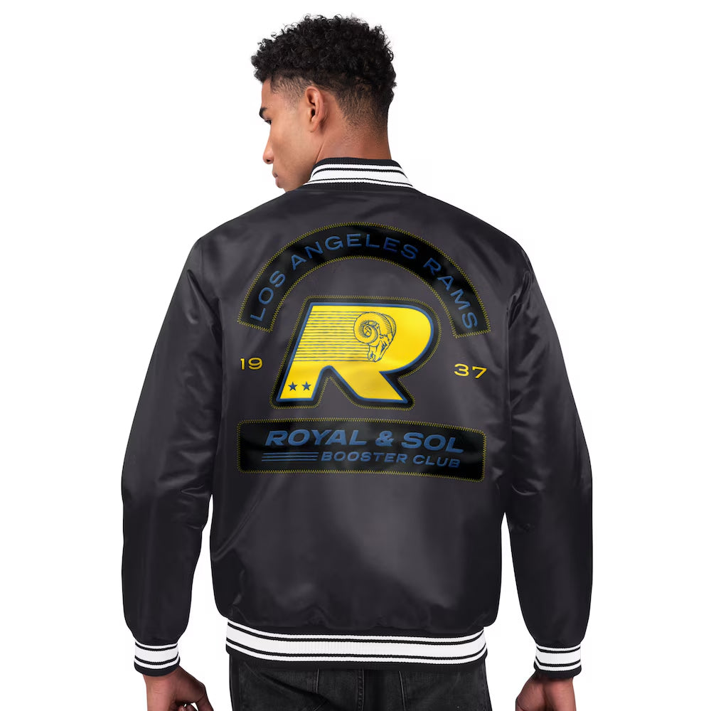 Men's Los Angeles Rams Starter Black Royal & Sol Full-Snap Satin Varsity Jacket