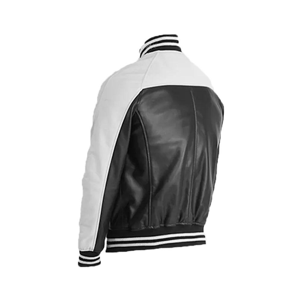 Men's Black & White Leather Varsity Jacket