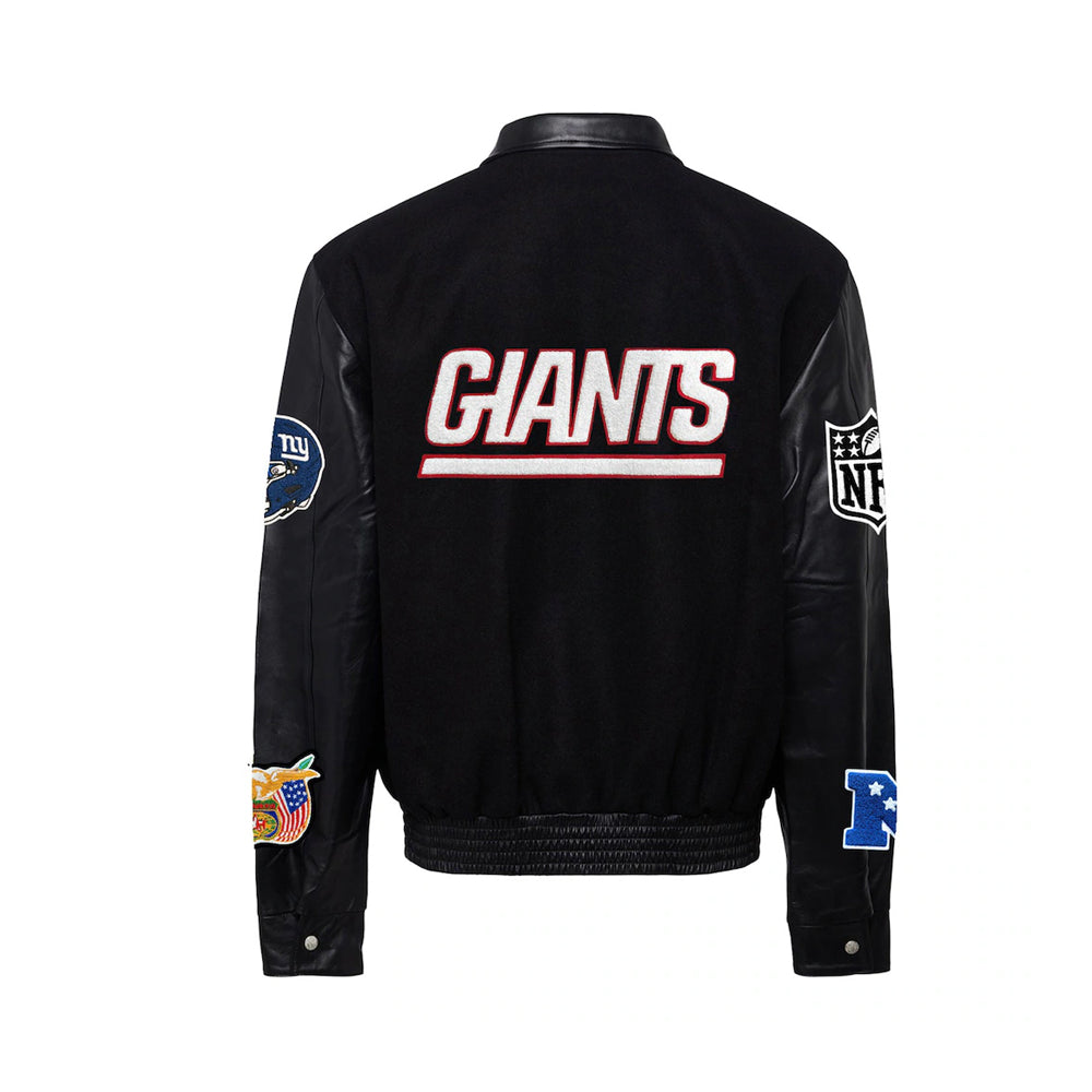 Men's New York Giants Jeff Hamilton Black Wool & Leather Full-Snap Varsity Jacket
