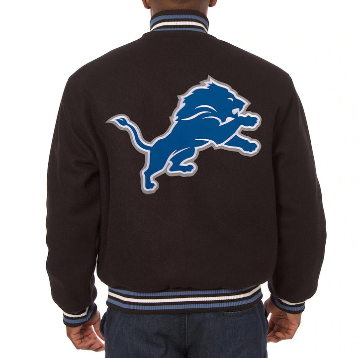 Men's Detroit Lions JH Design Black Embroidered Wool Jacket