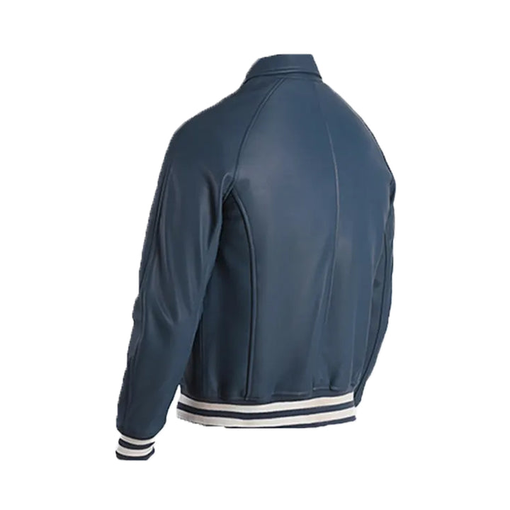 Men's Plain Blue Leather Varsity Jacket