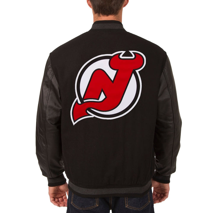Men's New Jersey Devils JH Design Black Two Hit Wool & Leather Reversible Jacket