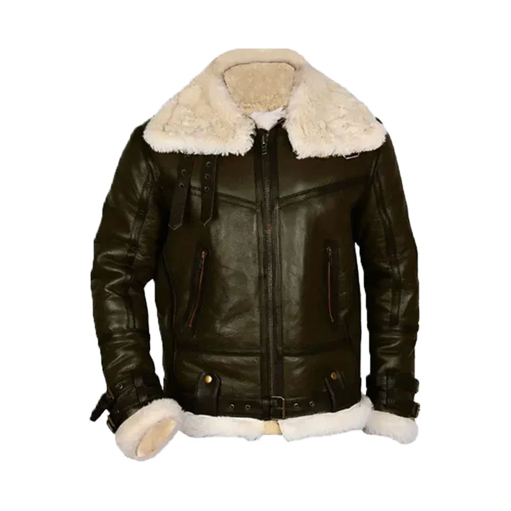 Terry Army B-3 Shearling Green Leather Aviator Jacket
