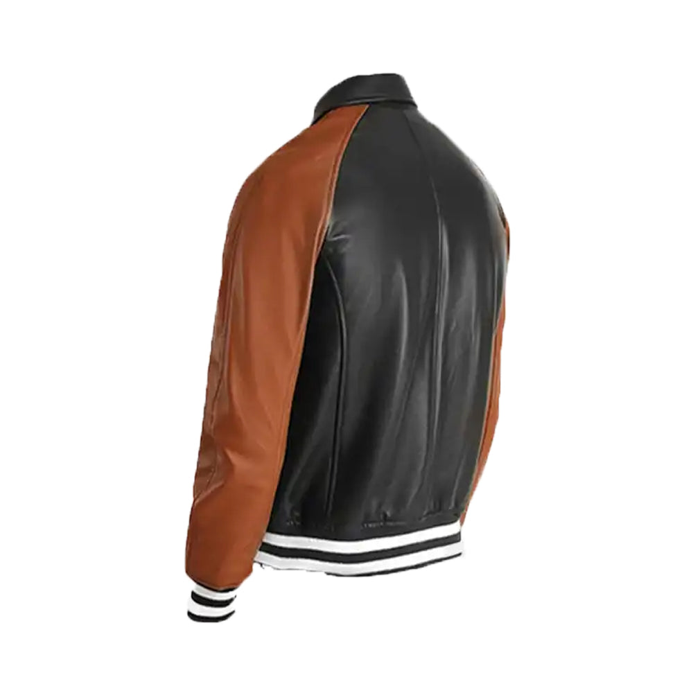 Men's Black & Brown Leather Varsity Jacket