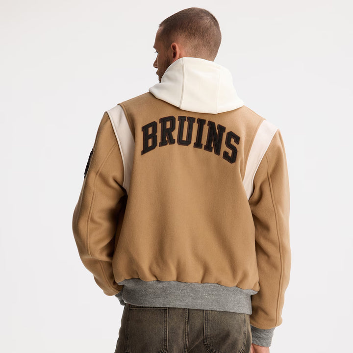 Men's Boston Bruins Todd Snyder Oatmeal Cashmere Full-Snap Varsity Jacket