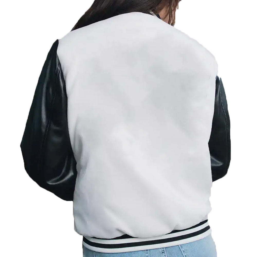 Women’s White and Black Leather Varsity Jacket