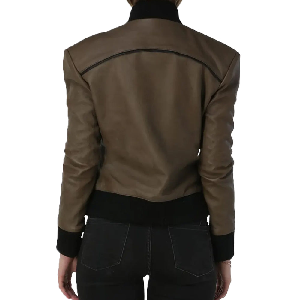 Betty Womens Brown Bomber Leather Jacket