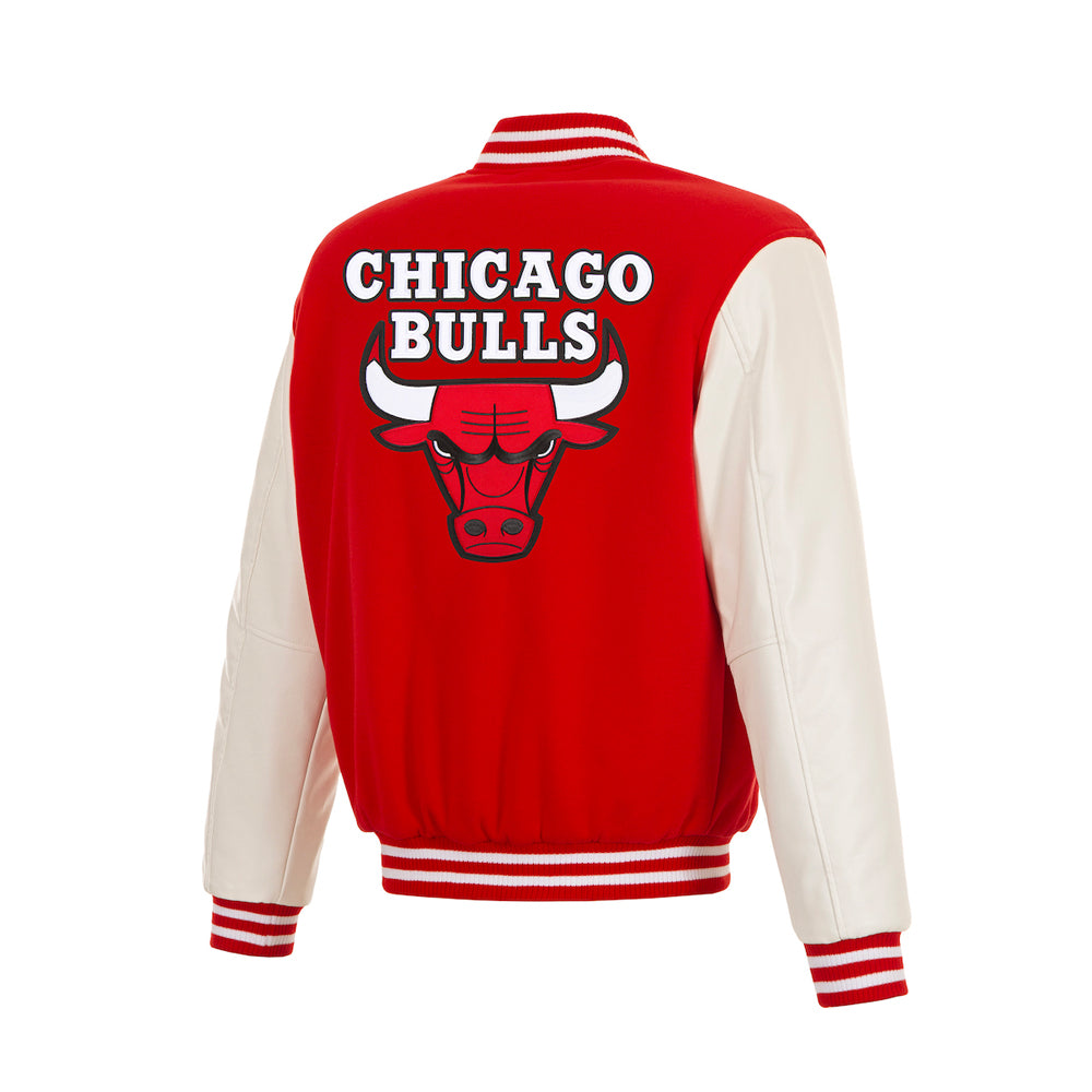 Men's Bulls Red Reversible Varsity Full-Snap Jacket
